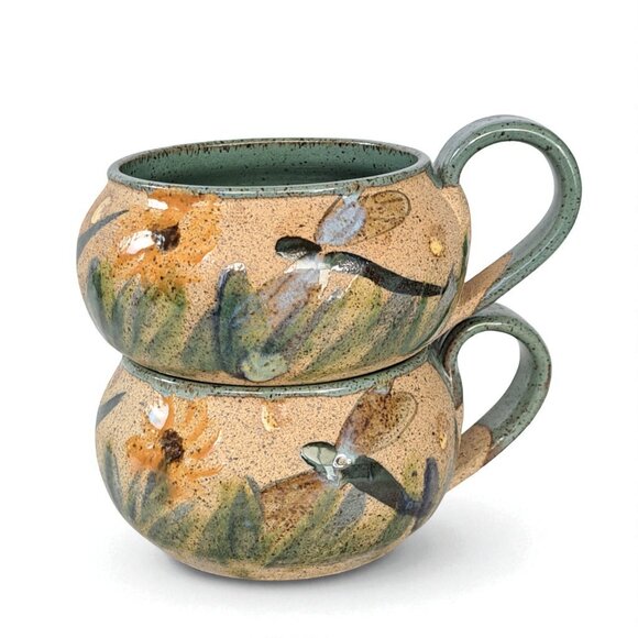 Set of Two Dragonfly Pottery Soup Bowl Mug Dragon Fly - Picture 2 of 9